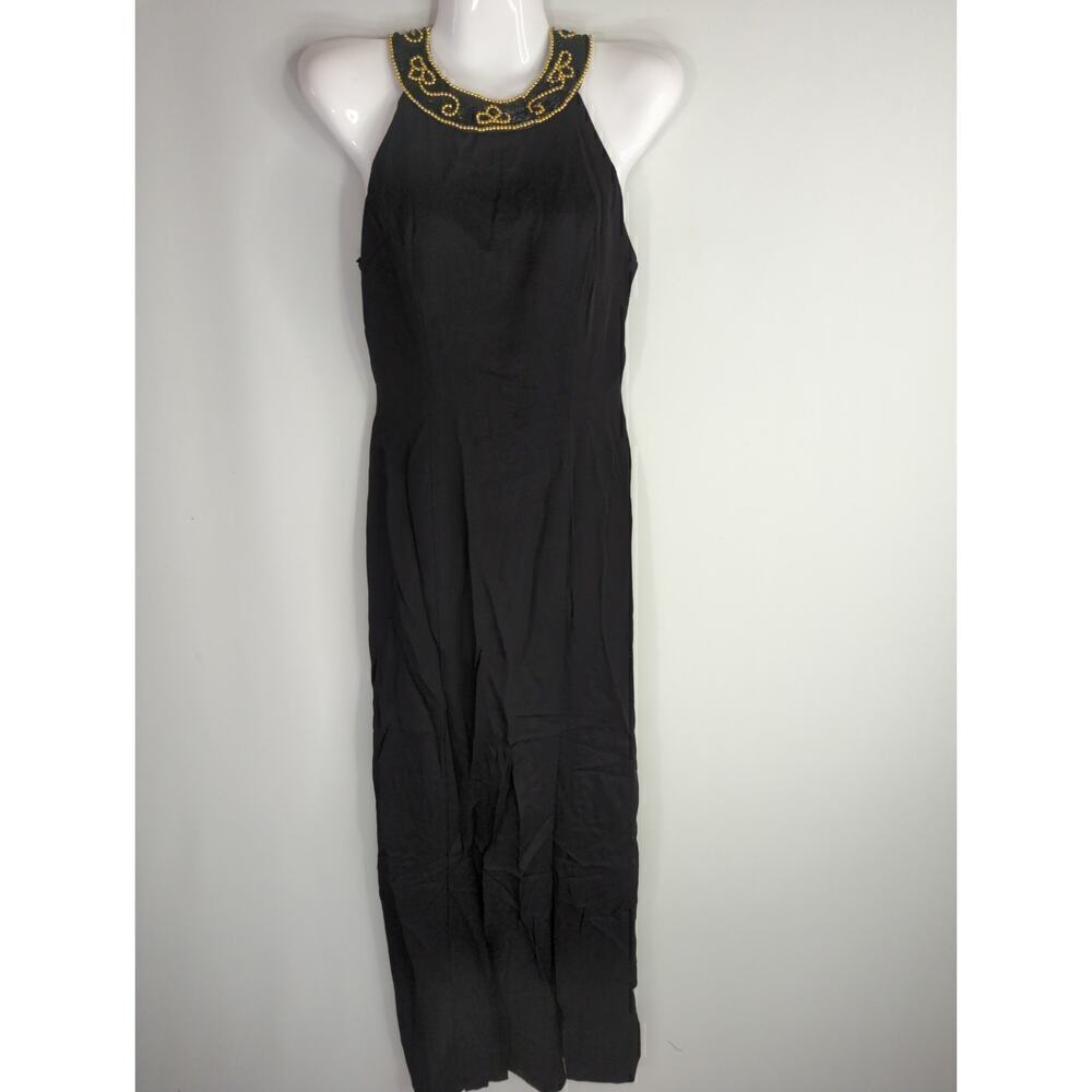 Vintage Delaru Linda‎ Bernell Women's Sequin Halter Neck Maxi Dress Black Size 4